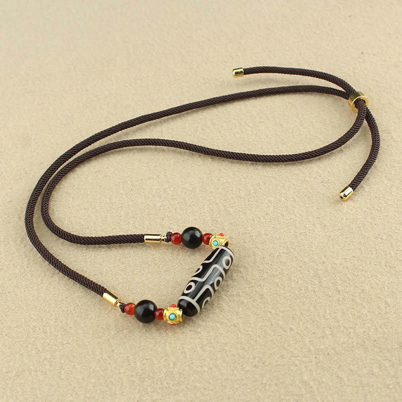 Buddha Stones Tibetan Nine-Eye Dzi Bead Protection Blessings String Necklace Pendant Necklaces & Pendants BS 6