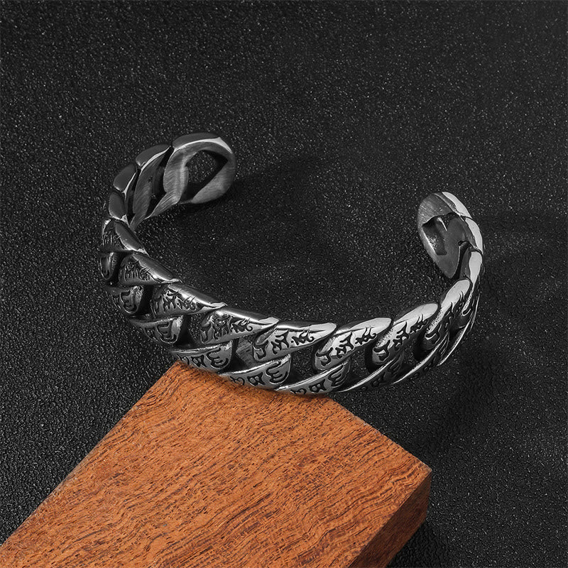 Buddha Stones Tibetan Om Mani Padme Hum Mantra Titanium Steel Peace Cuf Bangle Bracelet Bracelet Bangle BS 2