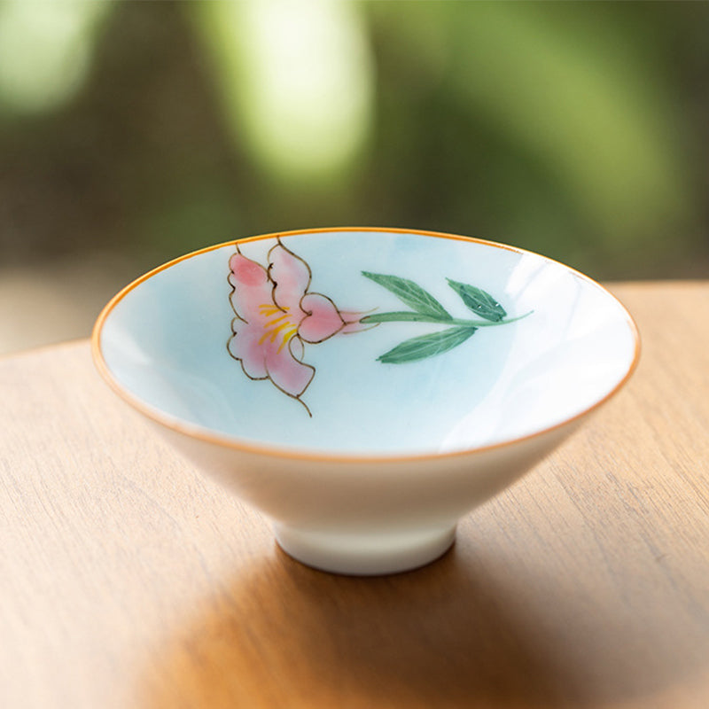 Buddha Stones Mandala Flower Koi Fish Lotus Bird Persimmons Teacup Kung Fu Tea Cup 50ml Cup BS Mandala Flower 8.3cm*3.3cm*50ml