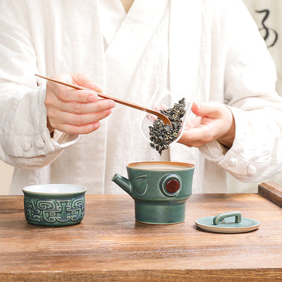 Buddha Stones Sanxingdui Ceramic Teacup Kung Fu Tea Cup With Bag Cup BS 3