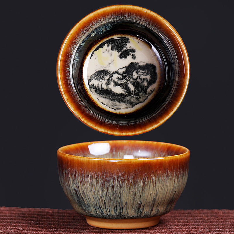 Buddha Stones 12 Chinese Zodiac Pattern Ceramic Teacup Kung Fu Jian Chinese Zhan Tea Cup 73ml Jian Zhan Tea Cup BS Dog 6.8cm*3.6cm*73ml