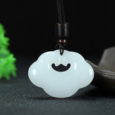 Buddha Stones Tianshan Jade Golden Silk Jade Chinese Lock Charm Abundance Necklace Pendant 10