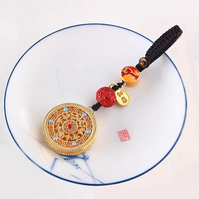 Buddha Stones Fu Character Blessing Ruyi Charm Key Chain Key Chain BS Round Key Chain
