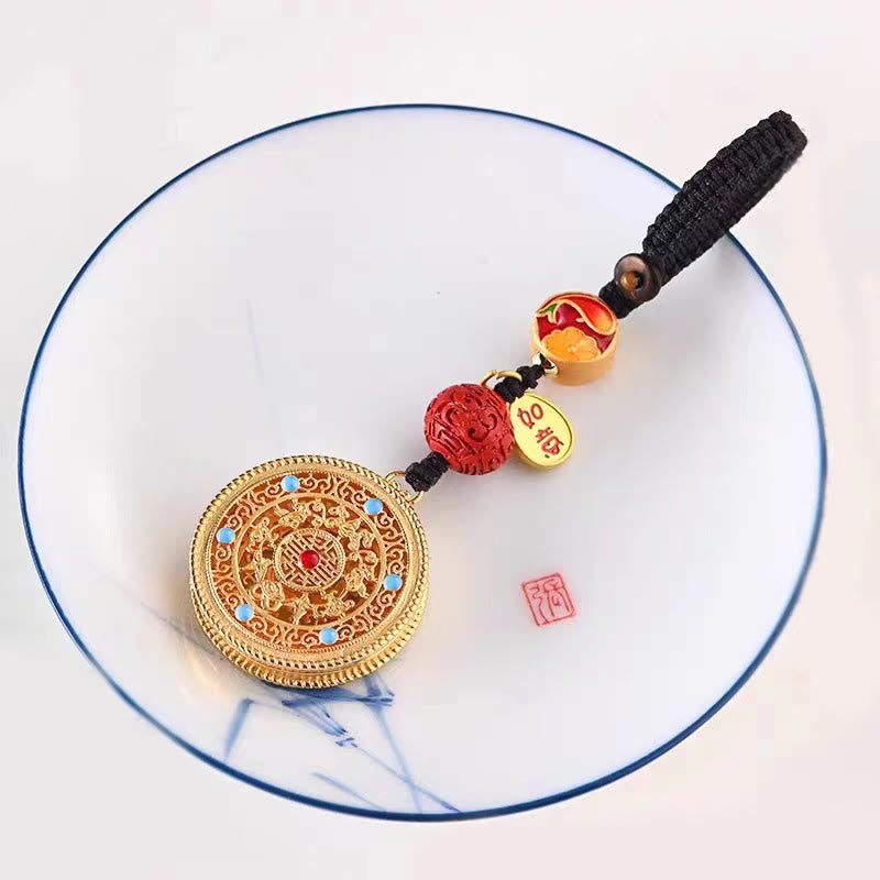 Buddha Stones Fu Character Blessing Ruyi Charm Key Chain Key Chain BS Round Key Chain