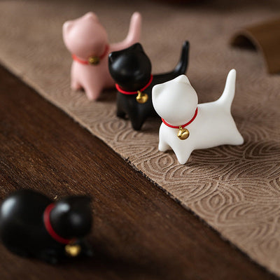 Buddha Stones Mini Small Cute Cat Tea Pet Ceramic Home Desk Figurine Decoration Decorations BS 14