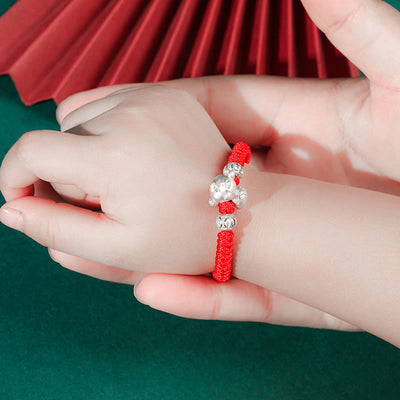 Buddha Stones 999 Sterling Silver Chinese Zodiac Red Rope Luck Handcrafted Kids Bracelet Bracelet BS 9
