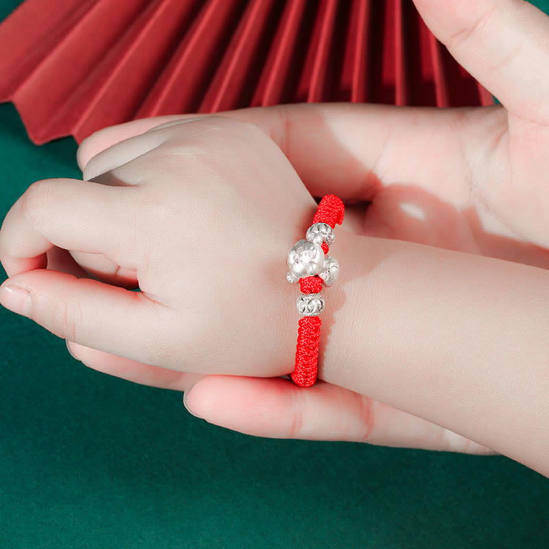 Buddha Stones 999 Sterling Silver Chinese Zodiac Red Rope Luck Handcrafted Kids Bracelet Bracelet BS 9