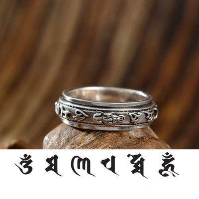 Buddha Stones Tibetan Om Mani Padme Hum PiXiu Engraved Wealth Luck Rotatable Ring Ring BS 3