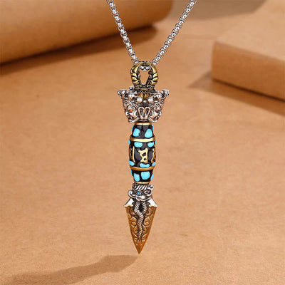 Buddha Stones Tibet Om Mani Padme Hum Dzi Bead Dorje Vajra Pattern Wealth Rotatable Necklace Pendant Necklaces & Pendants BS 1