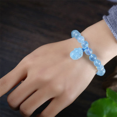 Buddha Stones Natural Aquamarine Amber Pixiu Peace Healing Charm Bracelet Bracelet BS 2