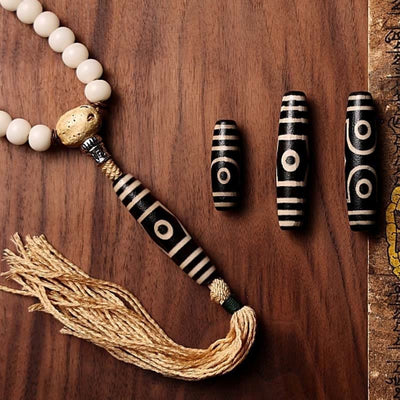 Buddha Stones Tibet 108 Mala Beads Bodhi Seed Bagua Vajra Dzi Bead Gray Agate Wealth Bracelet Mala Bracelet BS 1