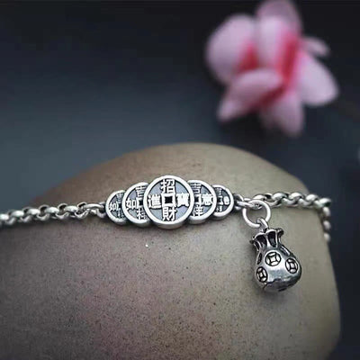 Buddha Stones Copper Coin Money Bag Wealth Bracelet Bracelet BS 2