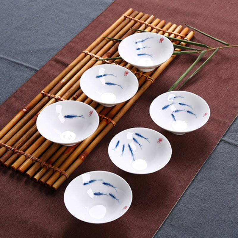 Buddha Stones Jingdezhen Blue and White Porcelain Koi Fish Ceramic Teacup Kung Fu Tea Cups Cup BS 10