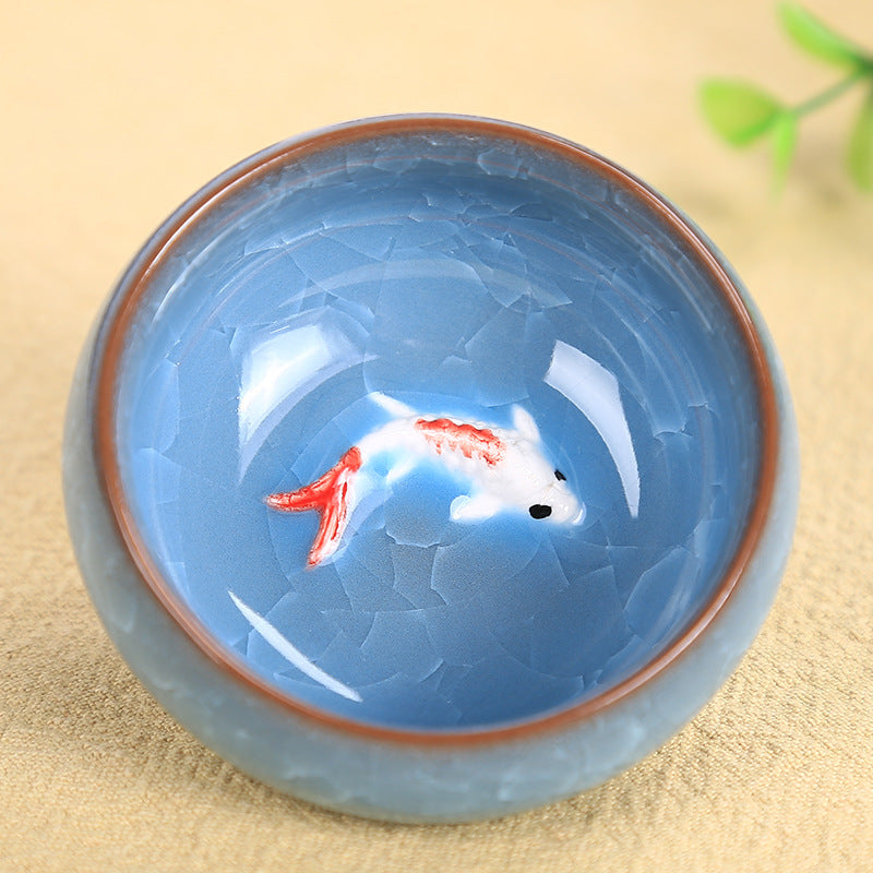 Buddha Stones Cute Koi Fish Ceramic Teacup Kung Fu Tea Cup Bowl 45ml Cup BS Sky Blue Koi Fish 6.1cm*3cm*45ml