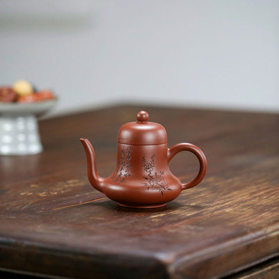 Buddha Stones Vintage Bamboo Peach Blossom Purple Clay Kung Fu Teapot Teapot BS 15