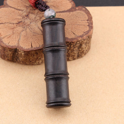 Buddha Stones Ebony Wood Bamboo Pattern Ghau Prayer Box Peace Necklace Pendant Necklaces & Pendants BS 3