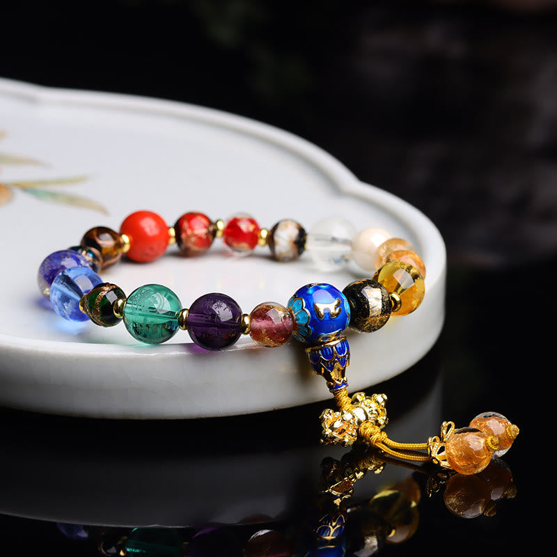 Buddha Stones Tibetan Colorful Incense Ash Liuli Glass Bead Om Mani Padme Hum Dorje Vajra 18 Beads Wrist Mala Wrist Mala BS 10