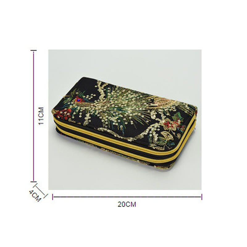 Foviel Peacock Double-sided Embroidery Cash Holder Wallet Shopping Purse