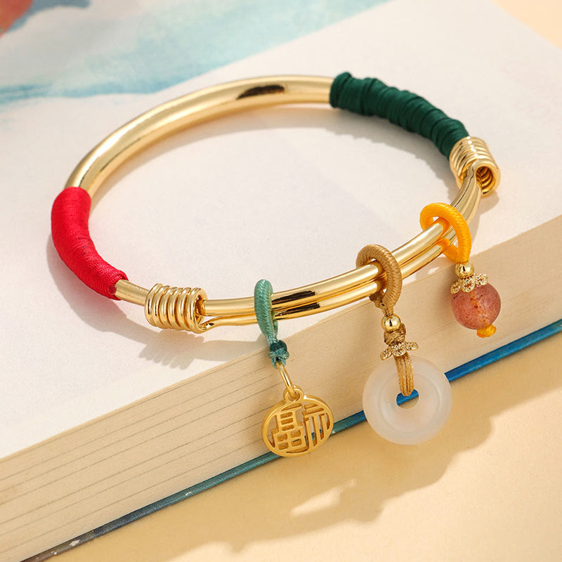Buddha Stones Pink Crystal Peace Buckle Lucky Flower Love Bracelet Bangle Bracelet Bangle BS Gold Plated Peace Buckle(Inner Diameter: 56-60mm)