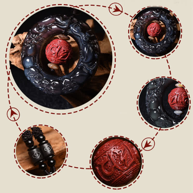 Buddha Stones FengShui Natural Rainbow Obsidian PiXiu Cinnabar Healing Necklace Pendant Necklaces & Pendants BS 9