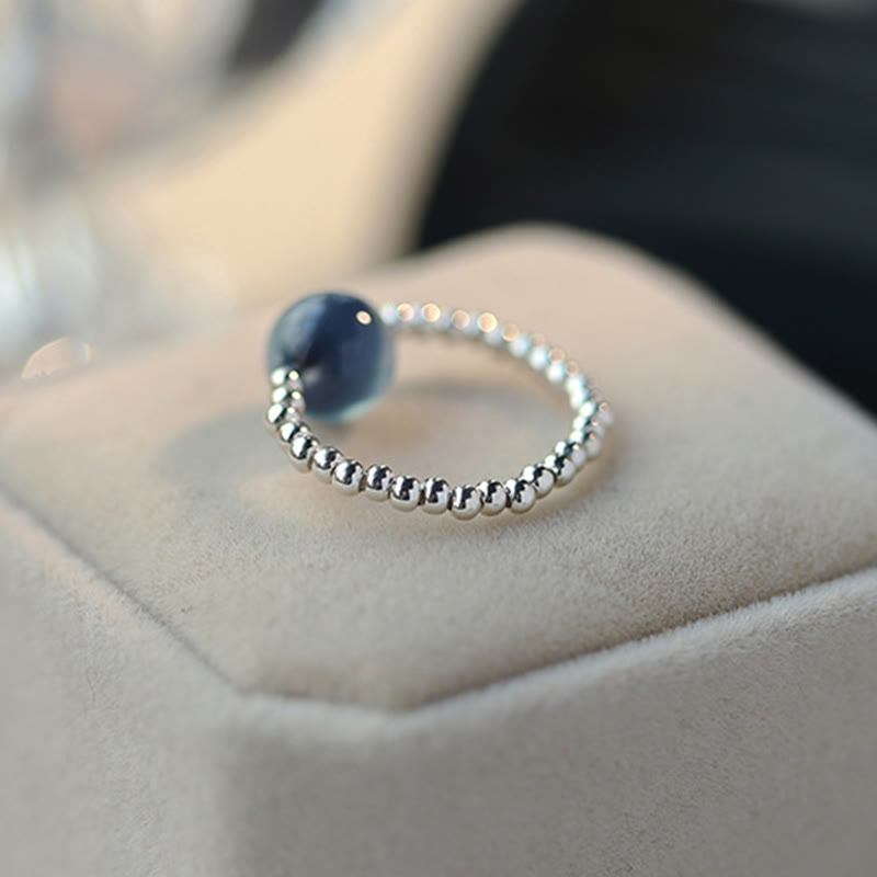 Buddha Stones 925 Sterling Silver Blue Candy Agate Healing Bead Ring Ring BS 4