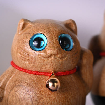 Buddha Stones Mini Lucky Cat Kitten Phoebe Zhennan Wood Blessing Decoration Decorations BS 3