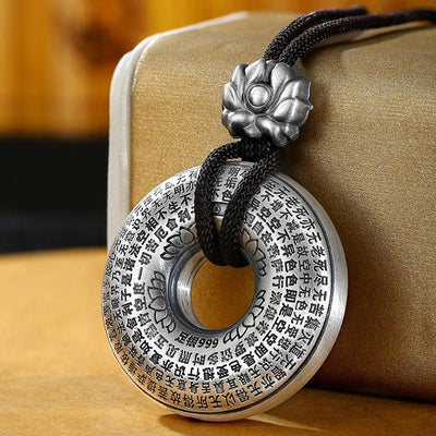 Pendentif de collier Foviel en argent sterling 999 avec motif de boucle de paix lotus et soutra du cœur