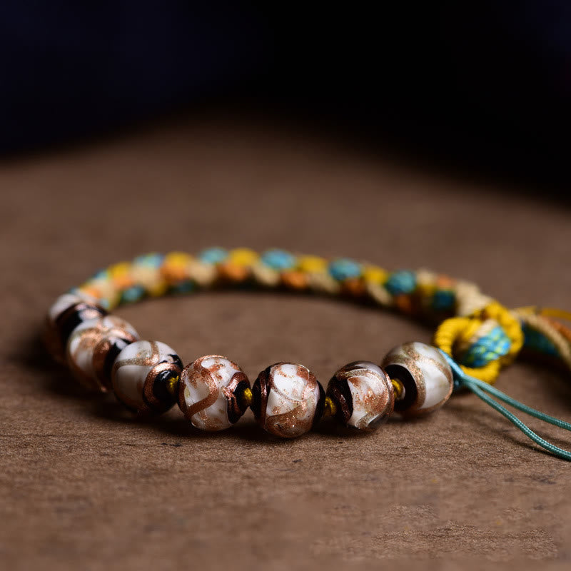 Buddha Stones Handmade Multicolored Rope Liuli Glass Bead Fortune Braided Bracelet Bracelet BS 3