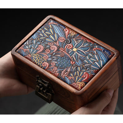 Buddha Stones Retro Handmade Floral Pattern Rosewood Jewelry Storage Box Lockable Wooden Gift Organizer Box Jewelry Storage Box BS 16