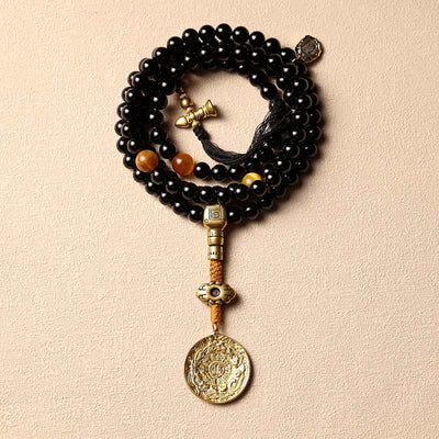 Buddha Stones Tibetan 108 Mala Beads Black Onyx Tiger Eye Beads Nine Palaces Bagua Protection Bracelet Mala Bracelet BS Black Onyx&Nine Palaces Bagua 8mm