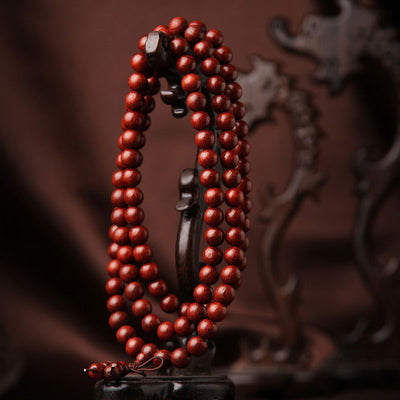 Foviel Tibetan Small Leaf Red Sandalwood 108 Beads Mala Meditation Bracelet