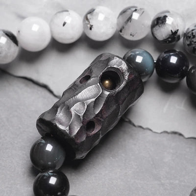 Buddha Stones Black Rutilated Quartz Ebony Wood White Crystal Success Couple Bracelet Bracelet BS 10
