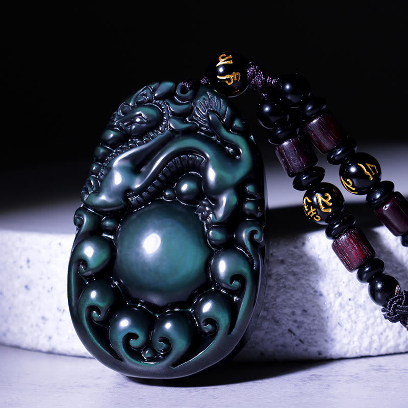 Collier PiXiu en obsidienne arc-en-ciel positive tibétaine Foviel — image 1