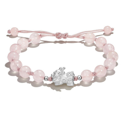 Buddha Stones Natural Black Obsidian Cat's Eye Pink Crystal PiXiu Strength Bracelet Bracelet BS Pink Crystal PiXiu(Wrist Circumference 14-15cm)