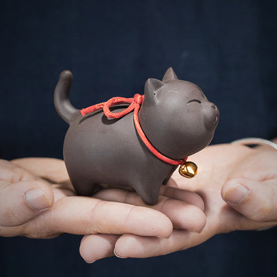 Buddha Stones Mini Lovely Cat Tea Pet Purple Clay Figurine Desk Decoration Decorations BS 2