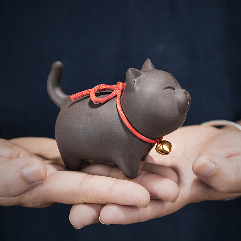 Buddha Stones Mini Lovely Cat Tea Pet Purple Clay Figurine Desk Decoration Decorations BS 2