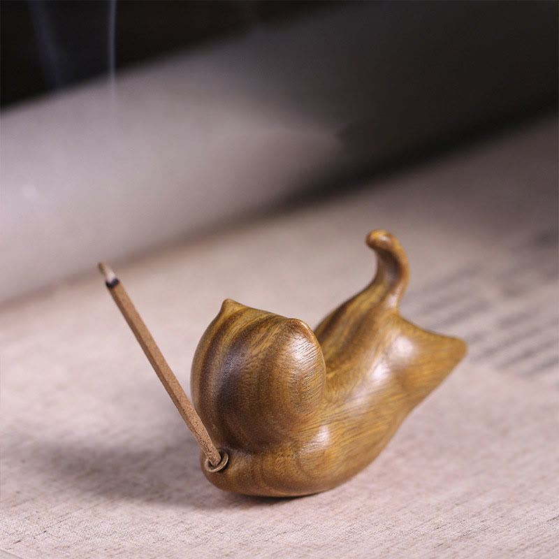 Buddha Stones Green Sandalwood Cute Cat Pattern Soothing Stick Incense Burner Decoration Incense Burner BS Green Sandalwood Cat 5.6*3.4*2.3cm