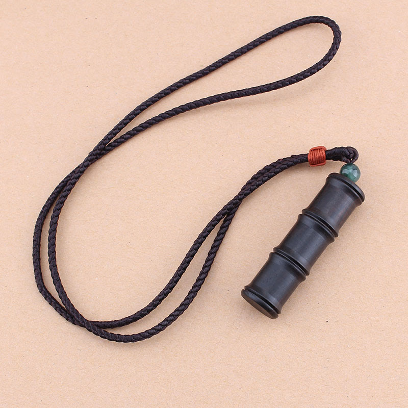 Buddha Stones Ebony Wood Bamboo Pattern Ghau Prayer Box Peace Necklace Pendant Necklaces & Pendants BS 1