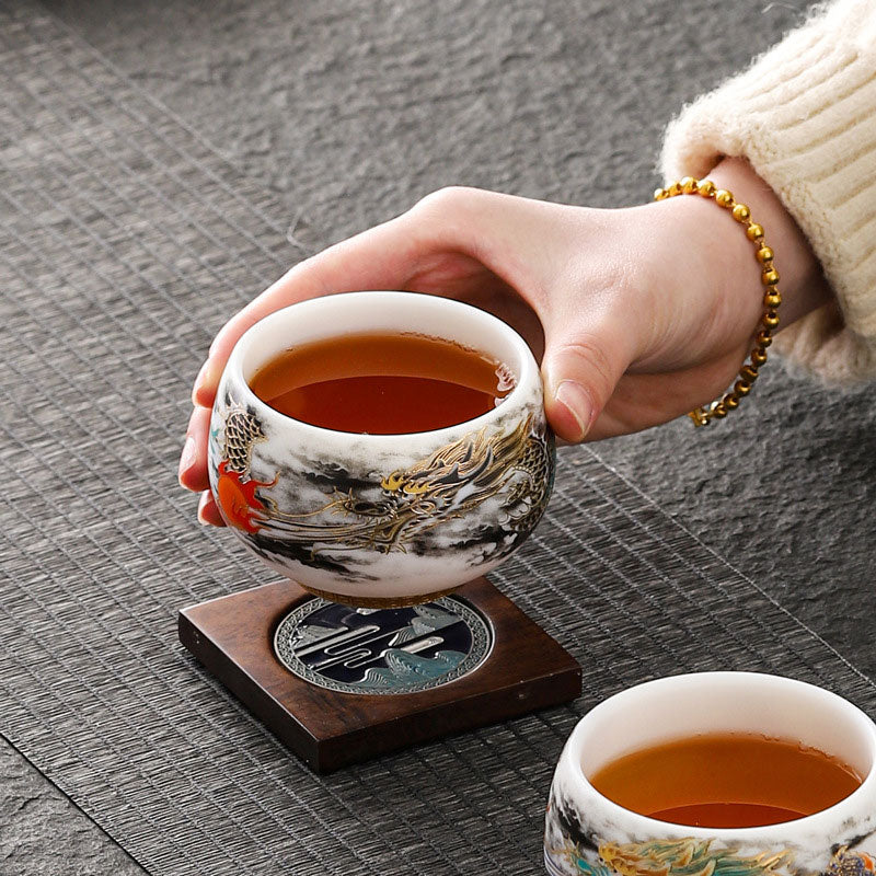 Buddha Stones Dragon Playing With Pearl Design White Porcelain Ceramic Teacup Kung Fu Tea Cup 160ml Cup BS 5