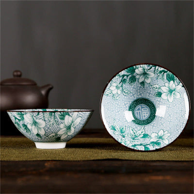 Buddha Stones Flowers Fu Character Mountains Lotus Cherry Blossoms Ceramic Teacup Kung Fu Tea Cup Cup BS Light Green Flowers Fu Character 8.5cm*4cm*90ml