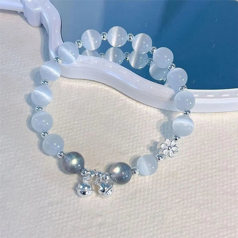 Buddha Stones Cat's Eye Crystal Peach Blossom Bell Fu Character Charm Support Bracelet 3