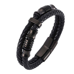 Buddha Stones Layered Leather Weave Fortune Bracelet Bracelet BS Black 20.5cm