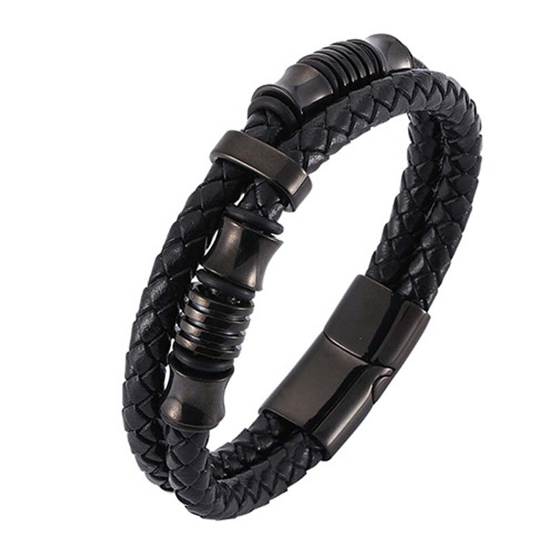 Buddha Stones Layered Leather Weave Fortune Bracelet Bracelet BS Black 20.5cm