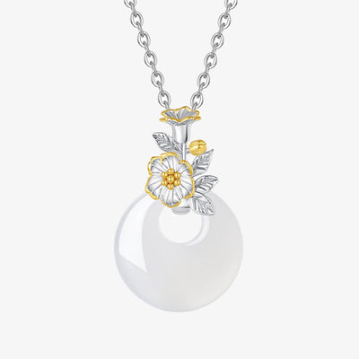 Buddha Stones 925 Sterling Silver Round Chalcedony Twelve Months Flower Harmony Necklace Pendant Necklaces & Pendants BS 12