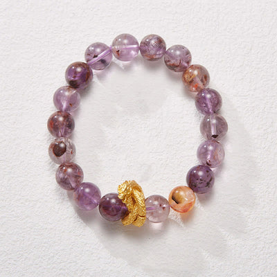 Buddha Stones Purple Phantom Copper Gold-plated Dragon Wisdom Bracelet Bracelet BS Purple Phantom(Wrist Circumference: 14-16cm)