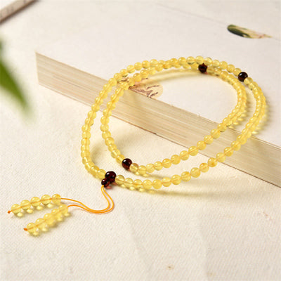 Buddha Stones 108 Mala Beads Natural Amber Clear Anxiety Bracelet Mala Bracelet BS 2