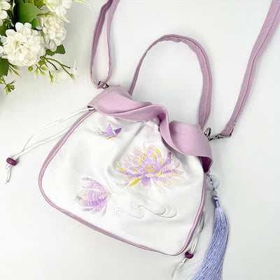 Buddha Stones Suzhou Embroidery Camellia Magnolia Peony Lotus Silk Tote Crossbody Bag Shoulder Bag Handbag Crossbody Bag BS 21