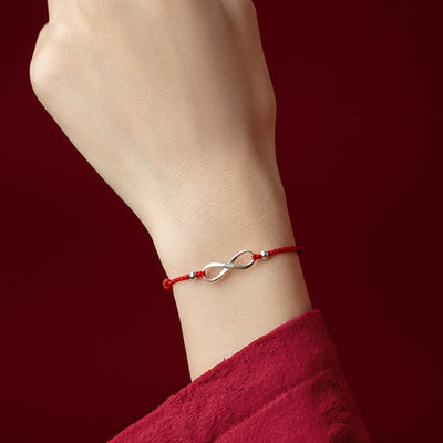 Buddhastoneshop 925 Sterling Silver Endless Knot Protection Luck Red String Bracelet Anklet