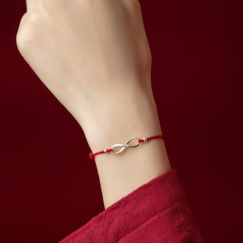 Buddhastoneshop 925 Sterling Silver Endless Knot Protection Luck Red String Bracelet Anklet