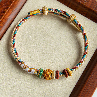 Buddha Stones Handmade Dunhuang Color Peach Blossom Pattern Braid String Bracelet Bracelet BS 4